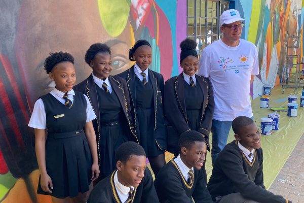 Community mural at Mamelodi High School by Strange Harvest — large‑scale graffiti style exterior wall painting in Tshwane, South Africa. 3